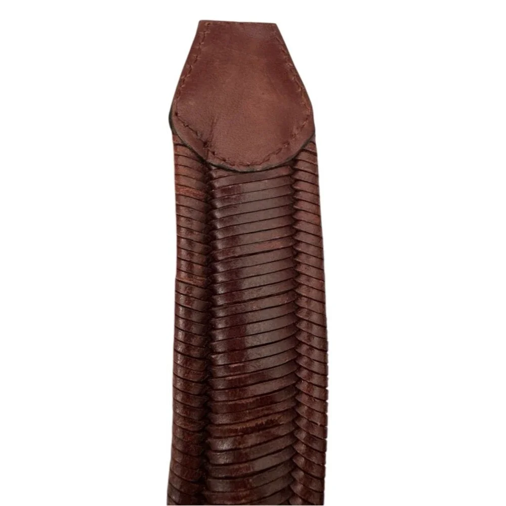 Brown Men’s Woven Leather Belt Sz 38 Made in Spain No Holes Adjustable Classic